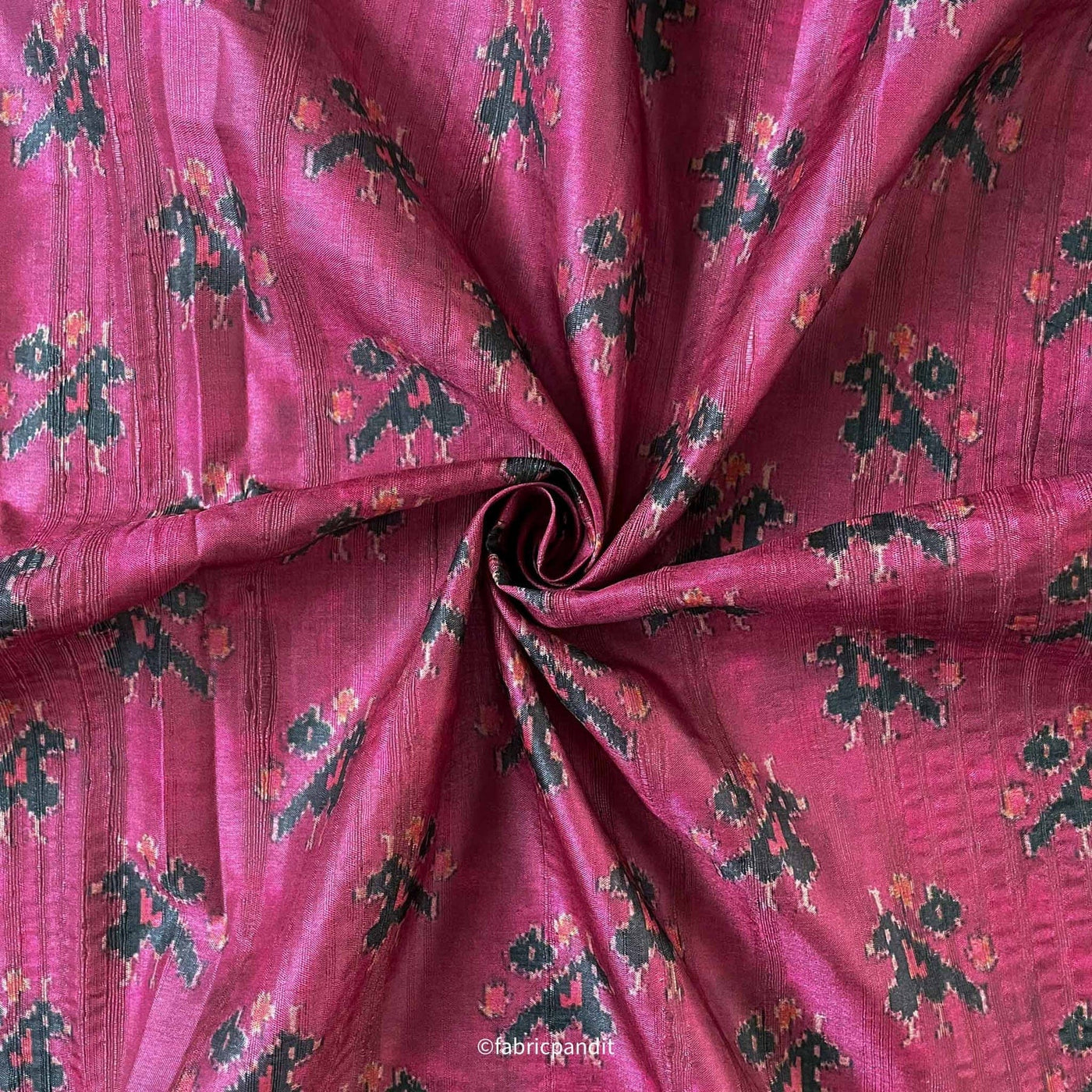 Fabric Pandit Fabric Classic Magenta Abstract Parrot Digital Printed Tussar Silk Fabric (Width 44 Inches)