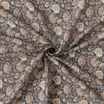 Fabric Pandit Fabric Coffee Brown And Beige Continuous Floral Pattern Digital Printed Linen Slub Fabric (Width 44 Inches)