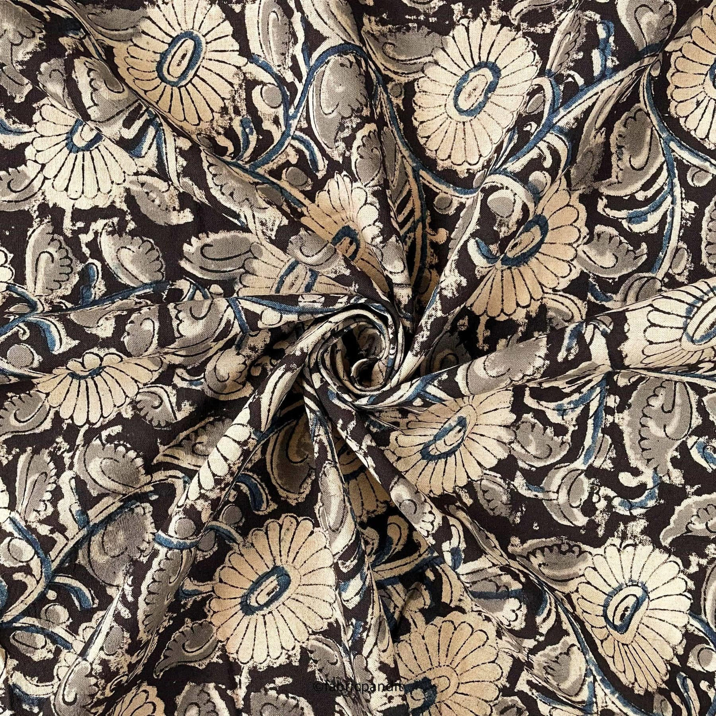 Fabric Pandit Fabric Coffee Brown and Beige Sunflower Vines Pure Ajrakh Natural Dyed Hand Block Printed Pure Cotton Fabric (Width 42 inches)