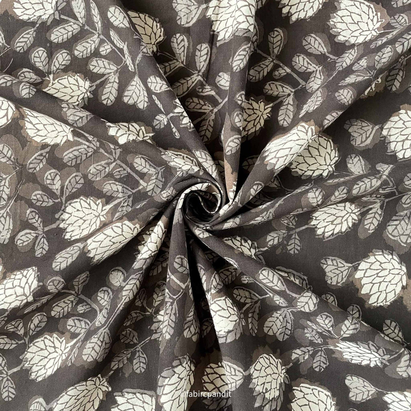 Fabric Pandit Fabric Deep Brown Indigo Dabu Natural Dyed Autumn Leaves Hand Block Printed Pure Cotton Fabric (Width 43 inches)