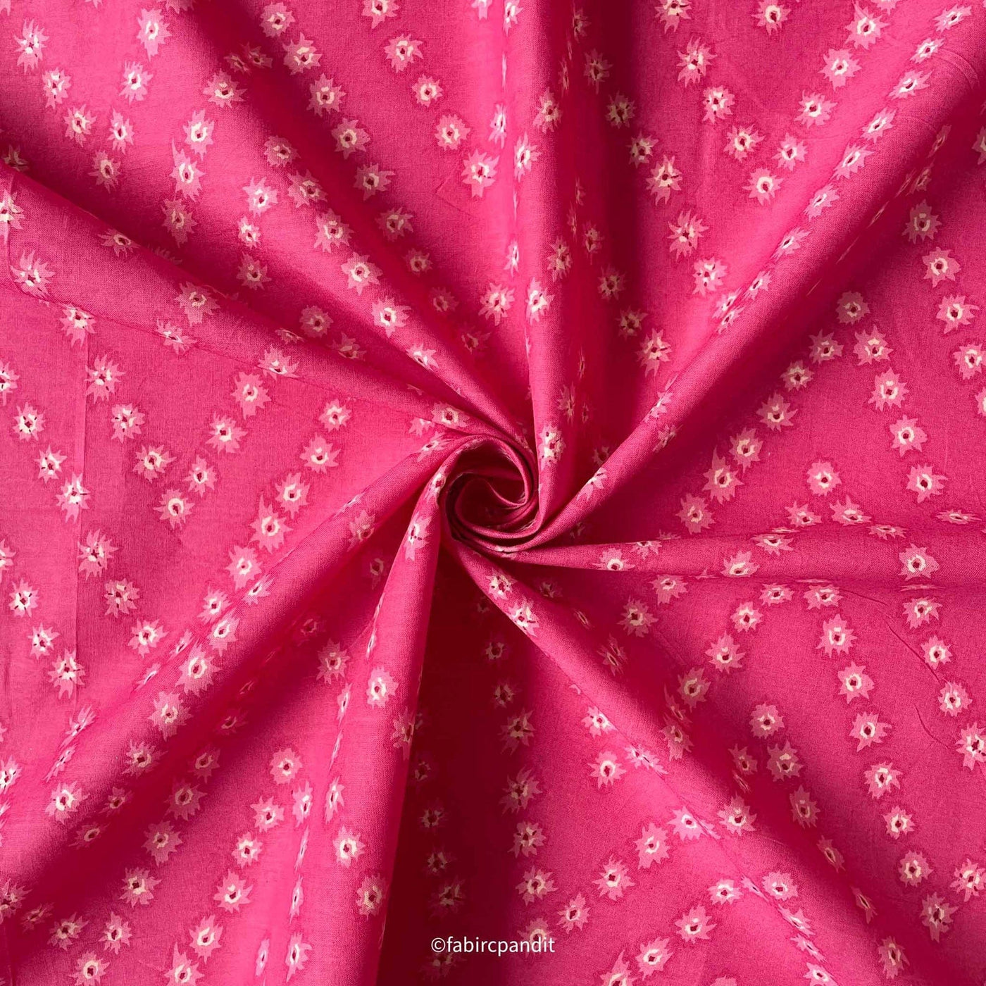 Fabric Pandit Fabric Deep Pink and Cream Abstract Zig-Zig Hand Block Printed Pure Cotton Fabric (Width 43 inches)