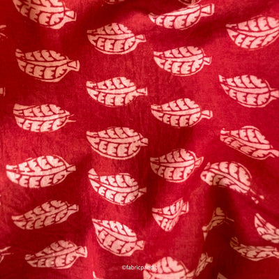 Fabric Pandit Fabric Deep Saffron Mini Leaves Hand Block Printed Pure Cotton Fabric (Width 42 inches)