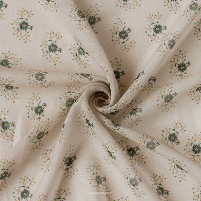 Fabric Pandit Fabric Dusty Green And Beige Abstract Flower Digital Printed Linen Neps Fabric (Width 44 Inches)