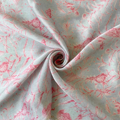 Fabric Pandit Fabric Dusty Grey & Peach Autumn Floral Vines Digital Printed Pure Muga Satin Fabric (Width 44 Inches)