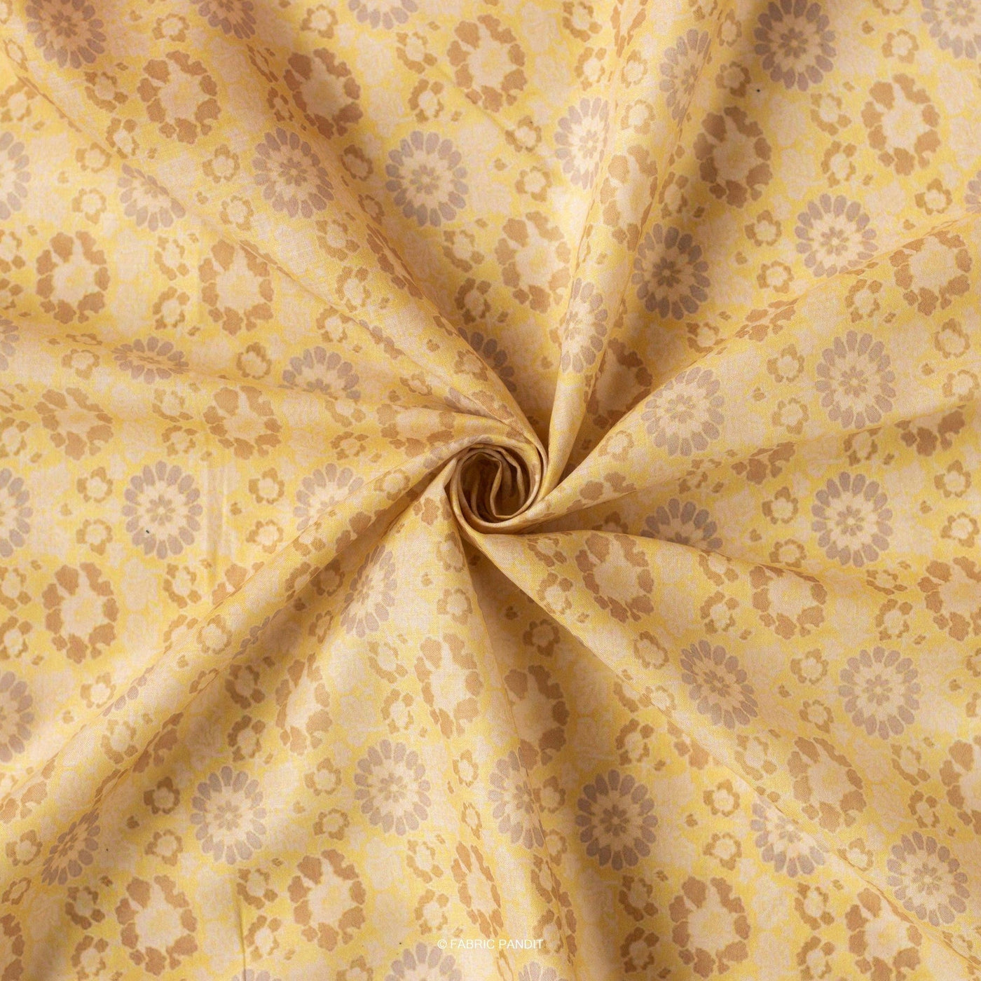 Fabric Pandit Fabric Dusty Yellow Floral Abstract Pattern Digital Printed Cambric Fabric (Width 43 Inches)