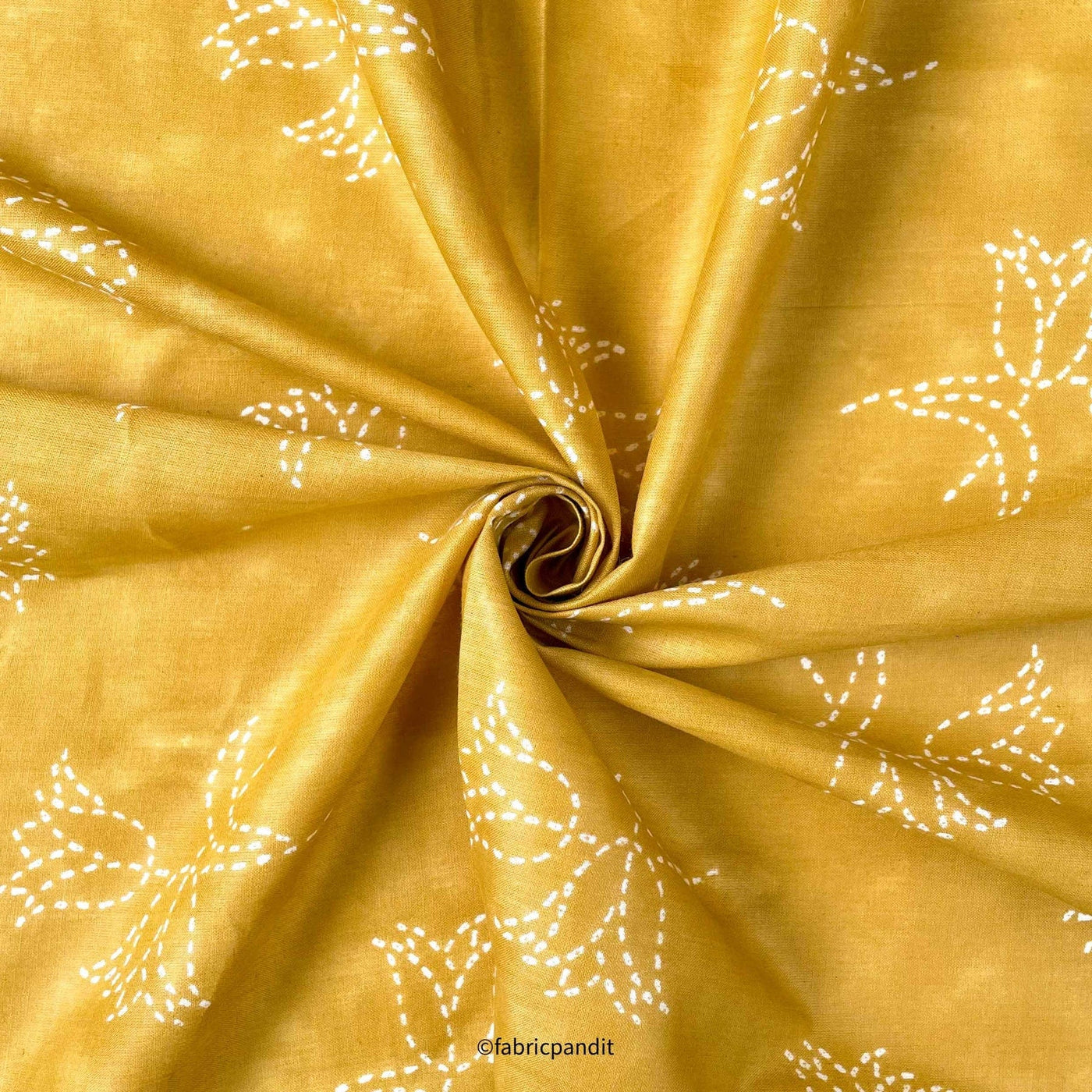 Fabric Pandit Fabric Dusty Yellow & White Dancing Rose Batik Natural Dyed Hand Block Printed Pure Cotton Fabric (Width 42 inches)