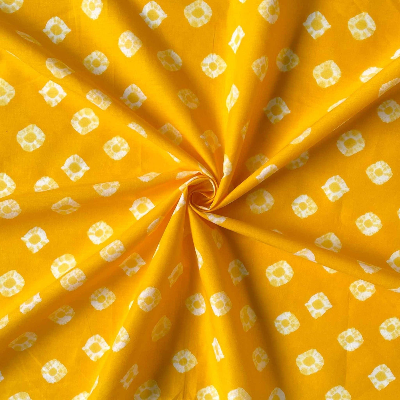 Fabric Pandit Fabric Happy Yellow Batik Natural Dyed Diamond Rings Hand Block Printed Pure Cotton Fabric Width (43 inches)