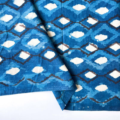 Fabric Pandit Fabric Indigo Dabu Natural Dyed Diamond Pattern Hand Block Printed Pure Cotton Fabric (Width 42 inches)