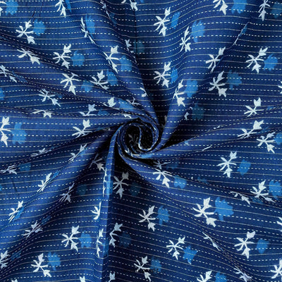 Fabric Pandit Fabric Indigo Dabu Natural Dyed Thorny Roses Hand Block Printed Pure Cotton Fabric (Width 42 inches)