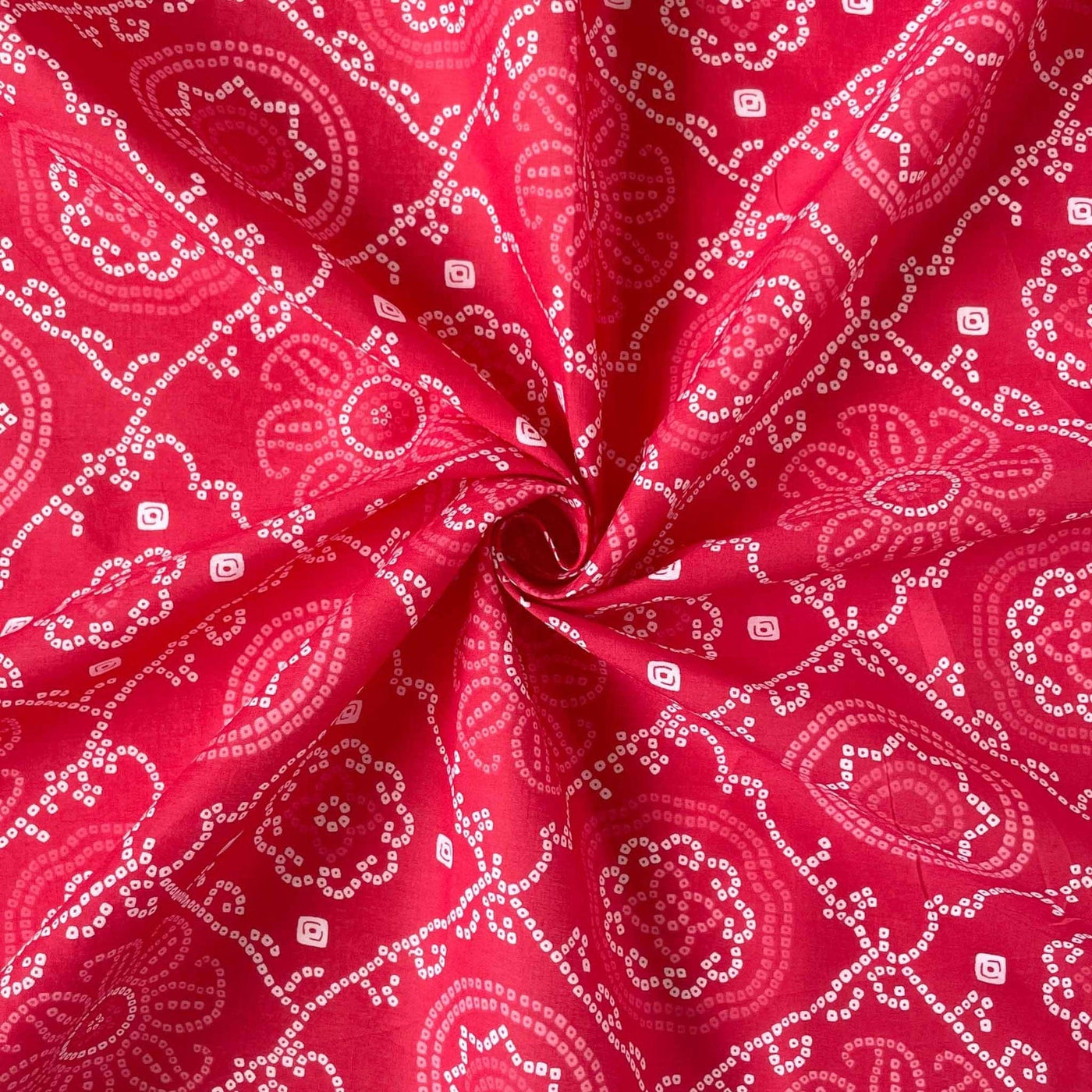 Fabric Pandit Fabric Laal Rang Traditional Floral Bandhani Pattern Hand Block Printed Pure Cotton Fabric Width (43 inches)