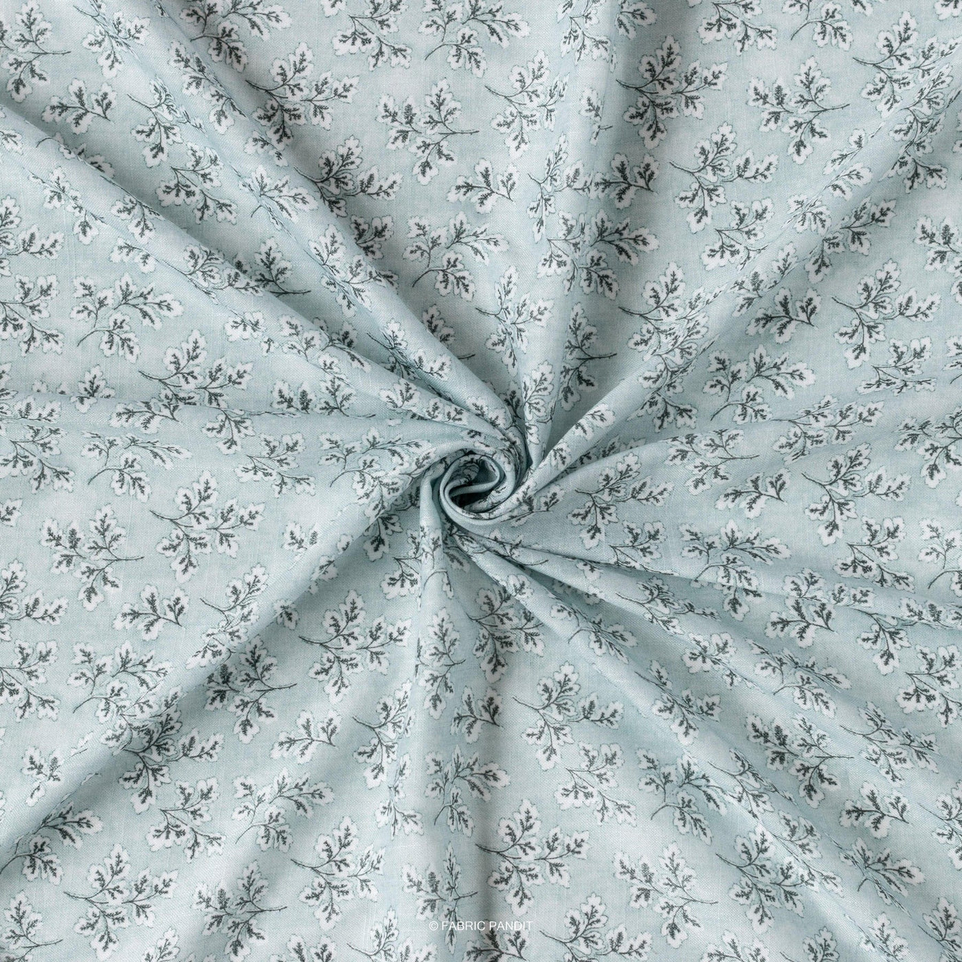 Fabric Pandit Fabric Light Blue Autumn Leaves Pattern Digital Printed Linen Slub Fabric (Width 44 Inches)