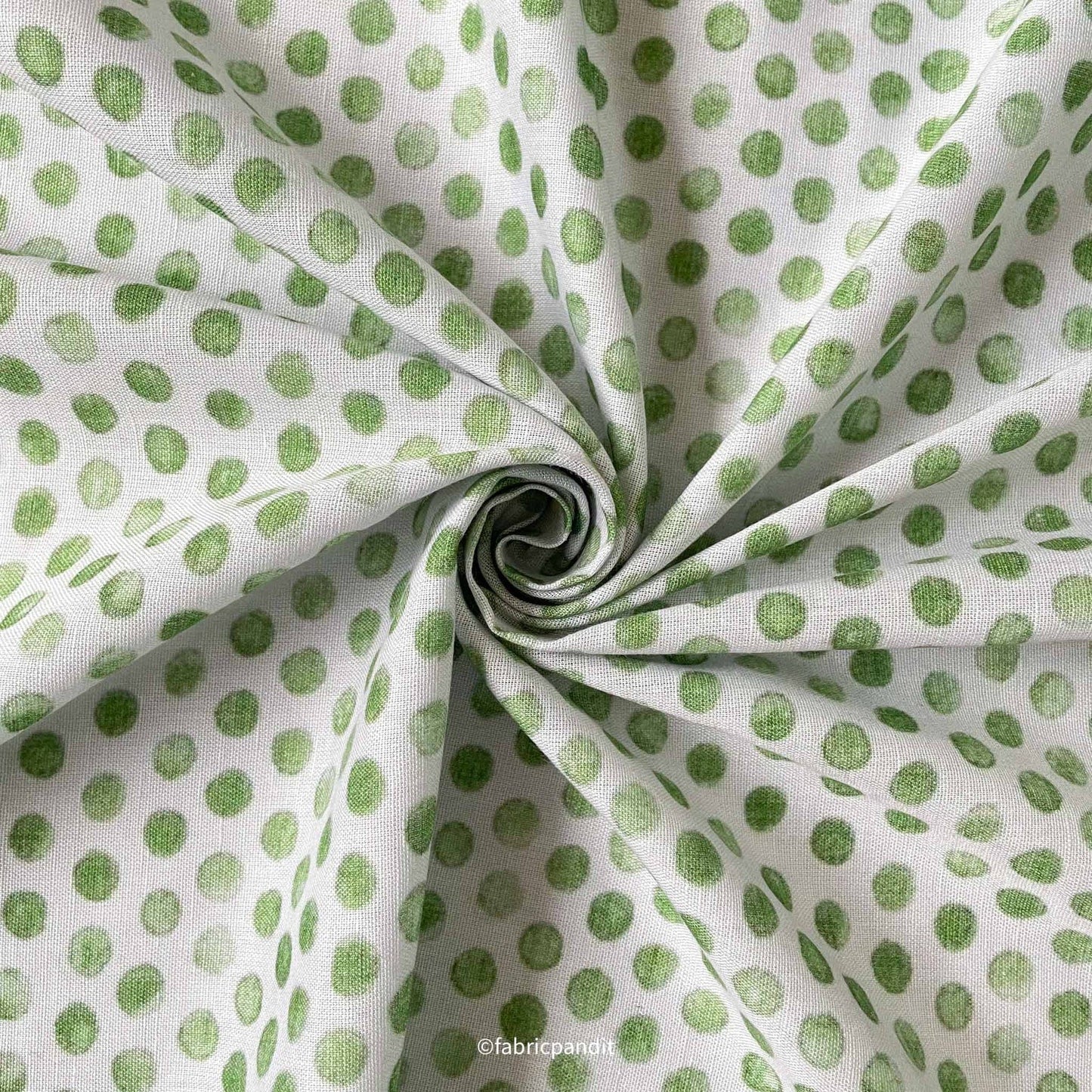 Fabric Pandit Fabric Light Green Polka Dots Digital Printed Pure Cotton Linen Fabric (Width 58 Inches)