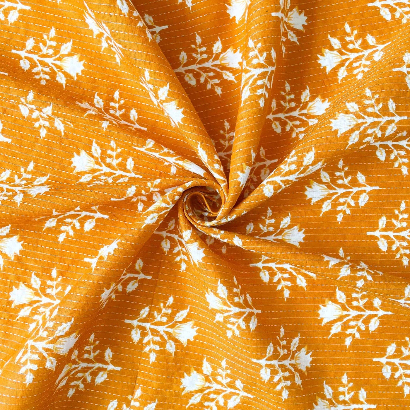 Light Mustard Tulip Garden Hand Block Printed Kantha Pure Cotton Fabri –  Fabric Pandit