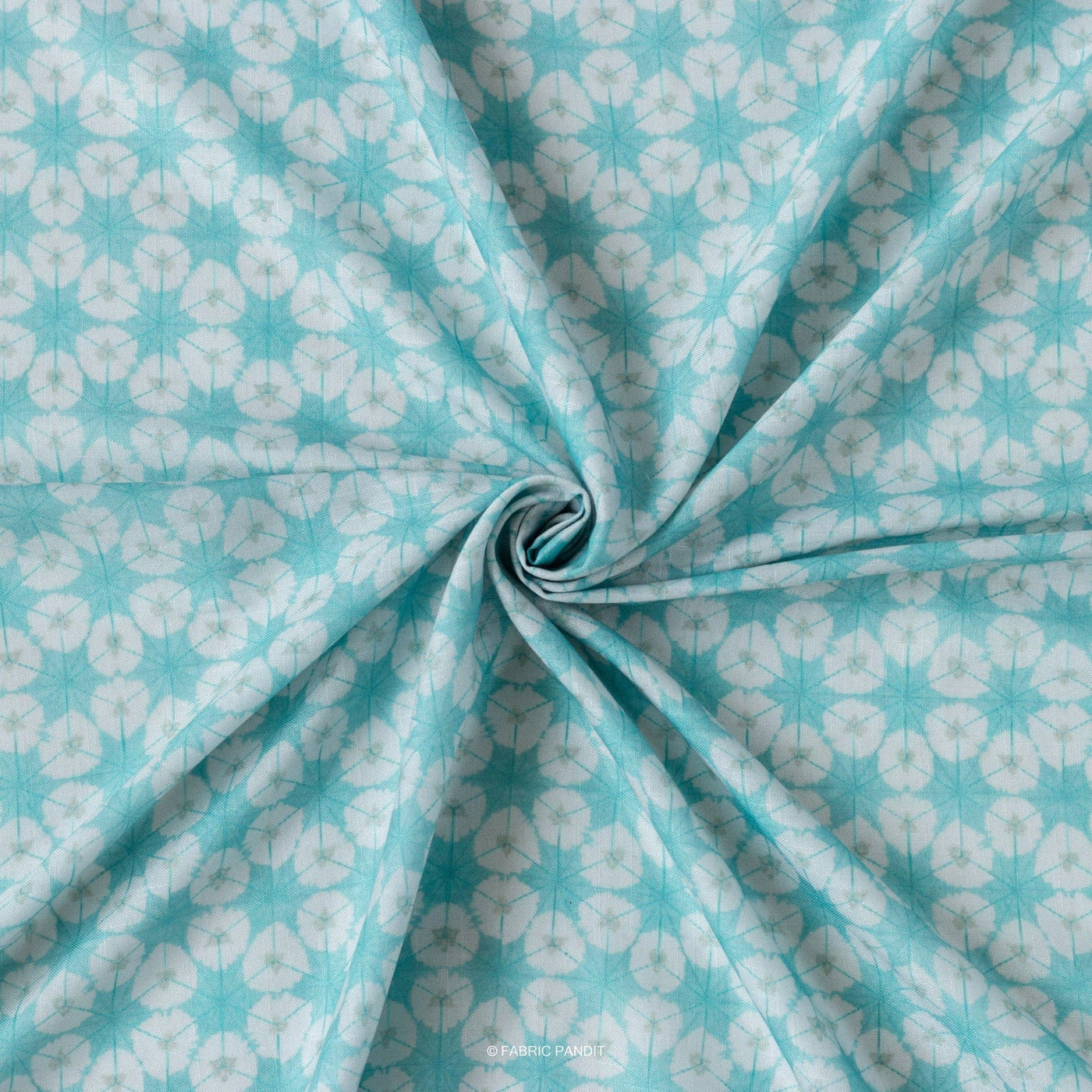 Fabric Pandit Fabric Light Turquoise And White Abstract Pattern Digital Printed Linen Blend Slub Fabric (Width 44 Inches)