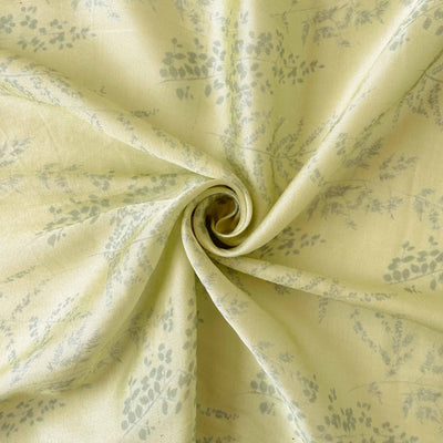 Fabric Pandit Fabric Lime Green Ferns and Petals Digital Printed Pure Muga Satin Fabric (Width 44 Inches)