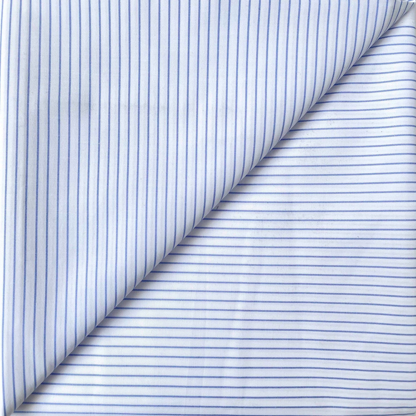 Fabric Pandit Fabric Men's White & Light Blue Stripes Pattern Pure Cotton Shirting Fabric (Width 58 Inches)