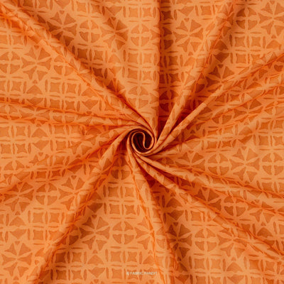 Fabric Pandit Fabric Orange Squares And Circles Geometric Applique Pattern Digital Printed Muslin Fabric (Width 44 Inches)