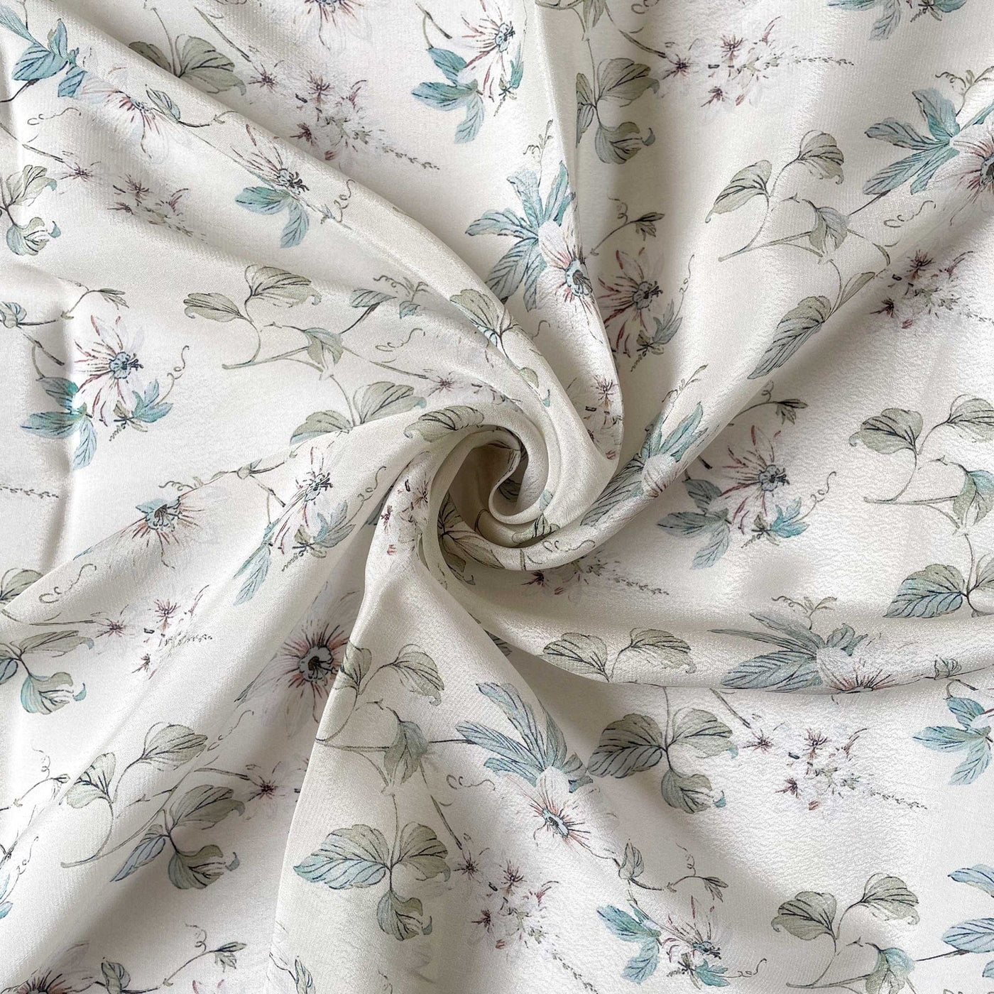 Pale White & Green Botanical Garden Digital Printed Pure Crepe Fabric –  Fabric Pandit