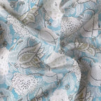 Fabric Pandit Fabric Pastel Blue and White Abstract Vintage Floral Digital Printed Pure Crepe Fabric (Width 43 Inches)