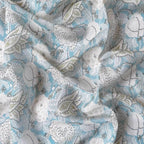 Fabric Pandit Fabric Pastel Blue and White Abstract Vintage Floral Digital Printed Pure Crepe Fabric (Width 43 Inches)