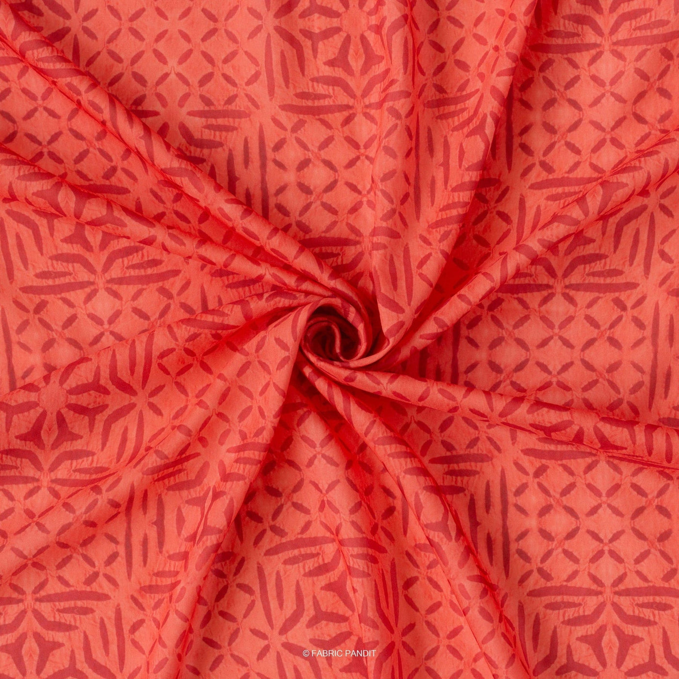 Fabric Pandit Fabric Salmon Red Abstract Diamond Applique Pattern Digital Printed Muslin Fabric (Width 44 Inches)
