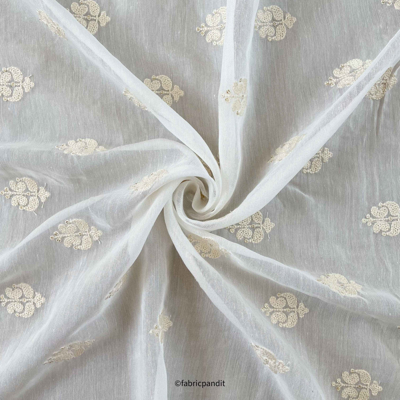 Fabric Pandit Fabric White Dyeable Abstract Floral Embroidered Fine Chanderi Silk Fabric (Width 46 Inches)