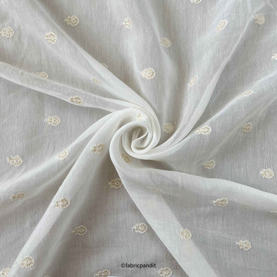 Fabric Pandit Fabric White Dyeable Mini Sunflower Embroidered Fine Chanderi Silk Fabric (Width 46 Inches)