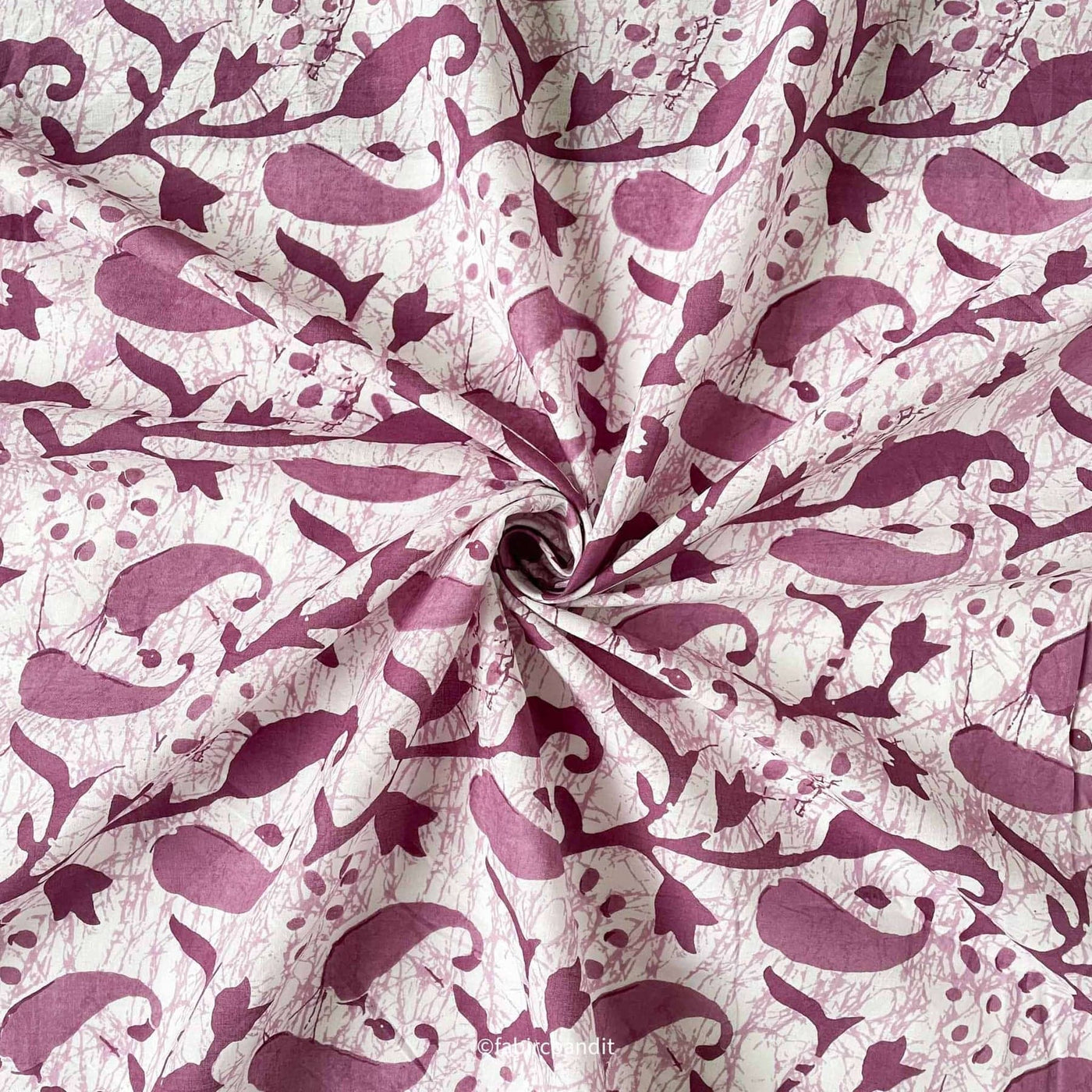 Fabric Pandit Fabric White & Purple Batik Natural Dyed Floral Paisely Hand Block Printed Cotton Fabric (Width 43 inches)