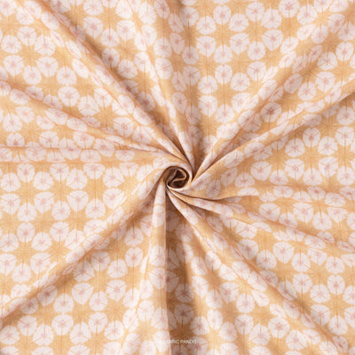 Fabric Pandit Fabric Yellow Orange And White Abstract Pattern Digital Printed Linen Blend Slub Fabric (Width 44 Inches)