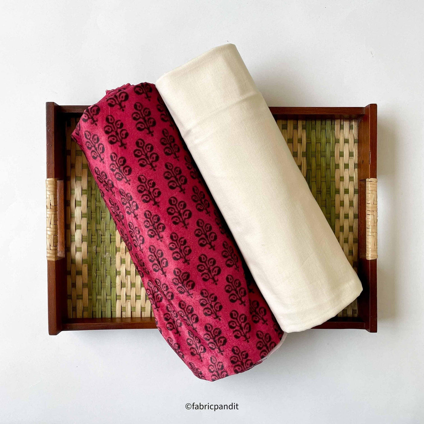 Fabric Pandit Kurta Set Blush Pink Floral Bagh | Digital Printed Pure Velvet Kurta Fabric (2.5 Meters) | and Cotton Pyjama (2.5 Meters) | Unstitched Combo Set