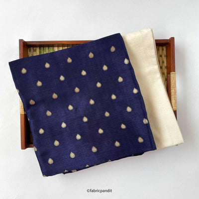 Fabric Pandit Kurta Set Men's Royal Blue Dewdrops Cloth of Gold | Woven Pure Russian Silk Kurta Fabric (3.2 Meters) | and Cotton Pyjama (2.5 Meters) | Unstitched Combo Set