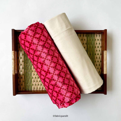 Fabric Pandit Kurta Set Ruby Pink Geometric Jaal All Over | Digital Printed Pure Velvet Kurta Fabric (2.5 Meters) | and Cotton Pyjama (2.5 Meters) | Unstitched Combo Set