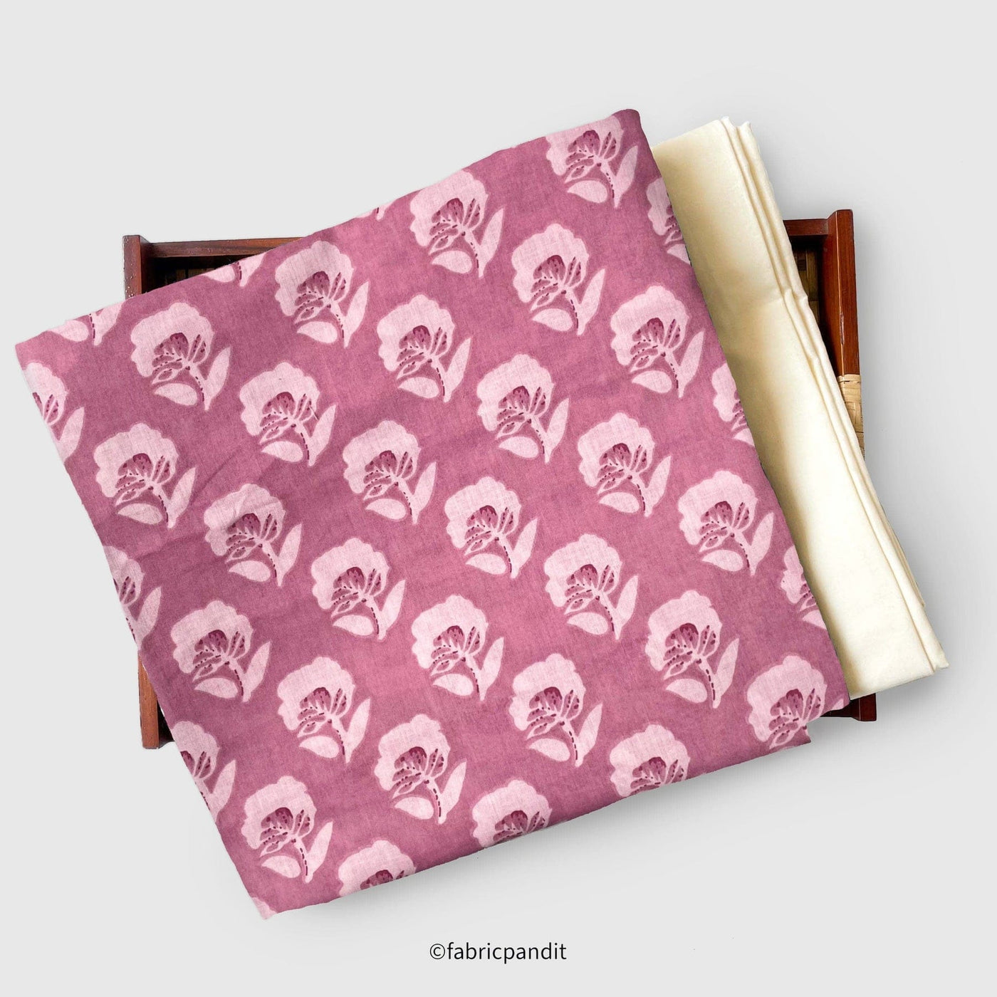 Fabric Pandit Kurta Set Unisex Blush Pink & Off-White Poppy Garden | Hand Block Printed Pure Cotton Modal Kurta Fabric (3 Meters) | and Cotton Pyjama (2.5 Meters) | Unstitched Combo Set