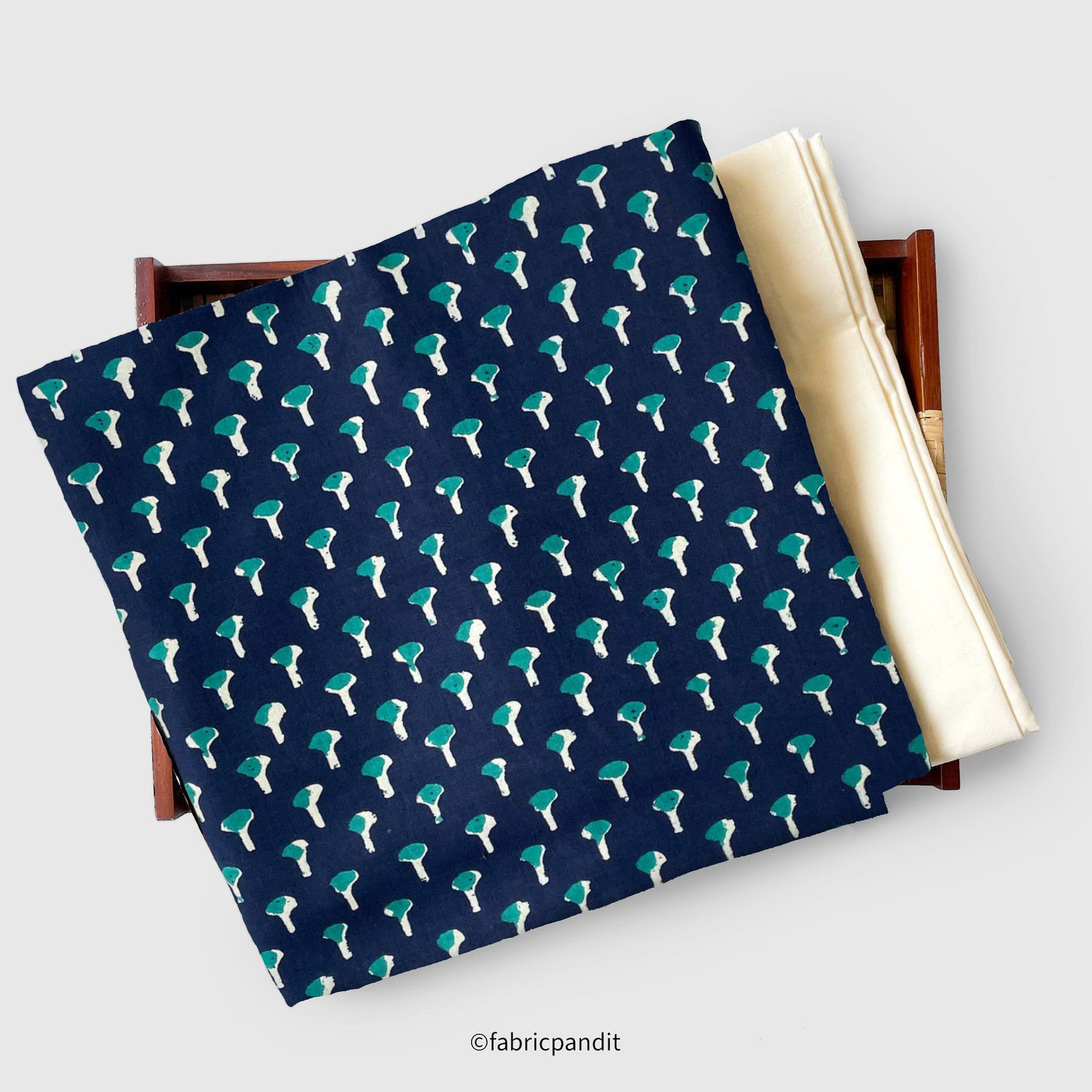Fabric Pandit Kurta Set Unisex Dark Blue & Turquoise Abstract Motif Allover | Hand Block Printed Pure Cotton Kurta Fabric (3 Meters) | and Cotton Pyjama (2.5 Meters) | Unstitched Combo Set