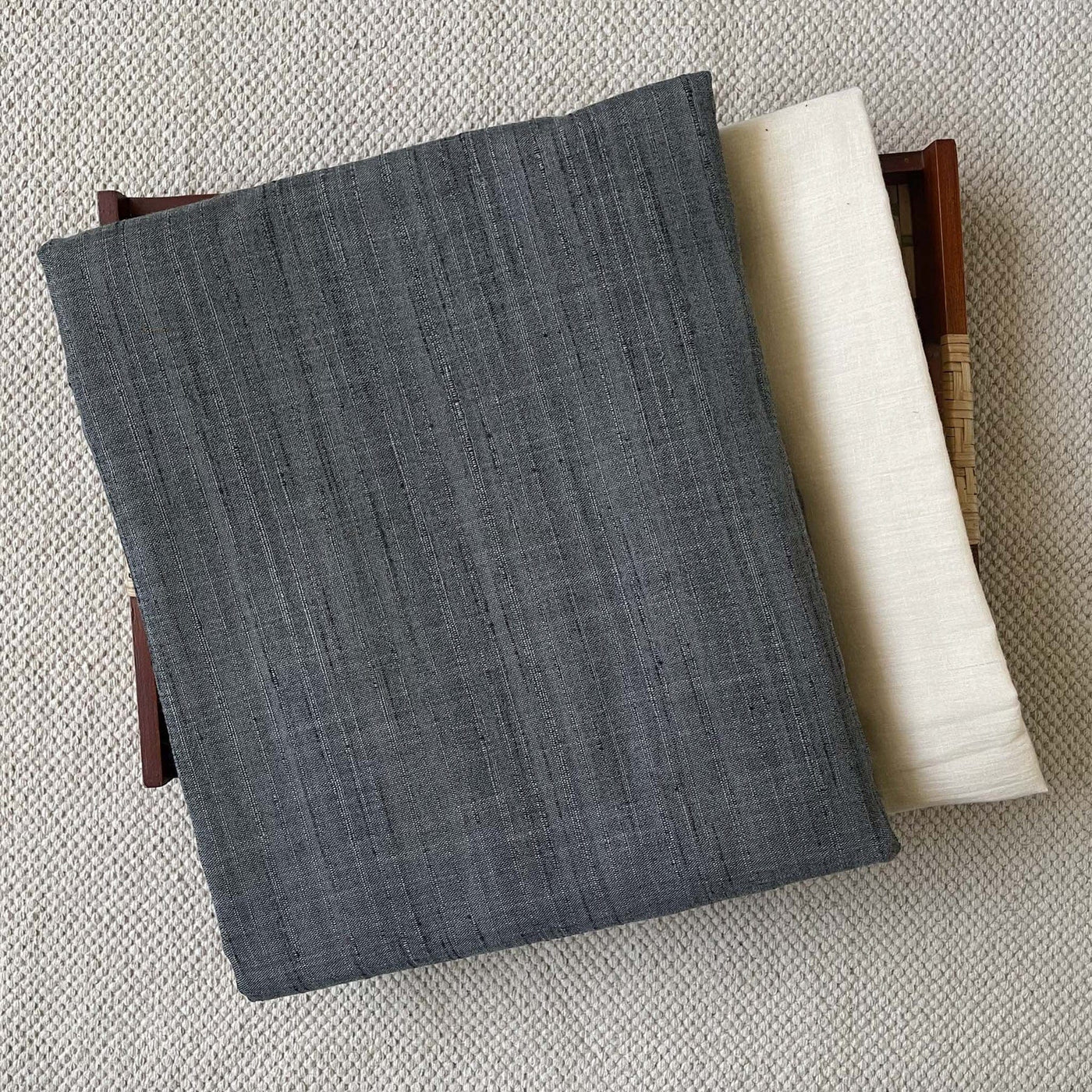 Fabric Pandit Kurta Set Unisex Dark Grey Color Bhagalpuri Woven Cotton Slub Kurta Fabric (1.8 Meters | Width 58 Inches) | and Cotton Pyjama (2.5 Meters) | Unstitched Combo Set