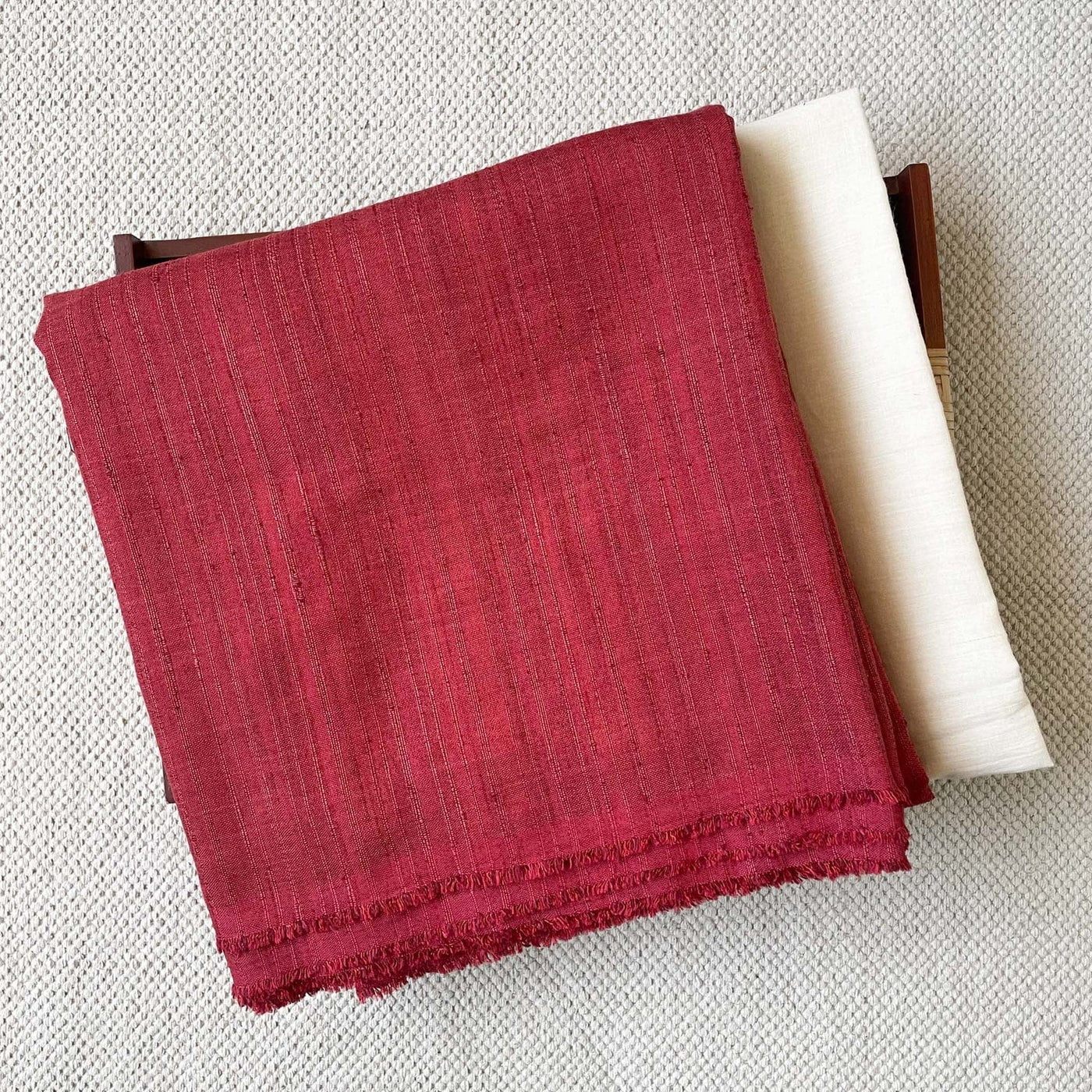 Fabric Pandit Kurta Set Unisex Deep Red Color Bhagalpuri Woven Cotton Slub Kurta Fabric (1.8 Meters | Width 58 Inches) | and Cotton Pyjama (2.5 Meters) | Unstitched Combo Set