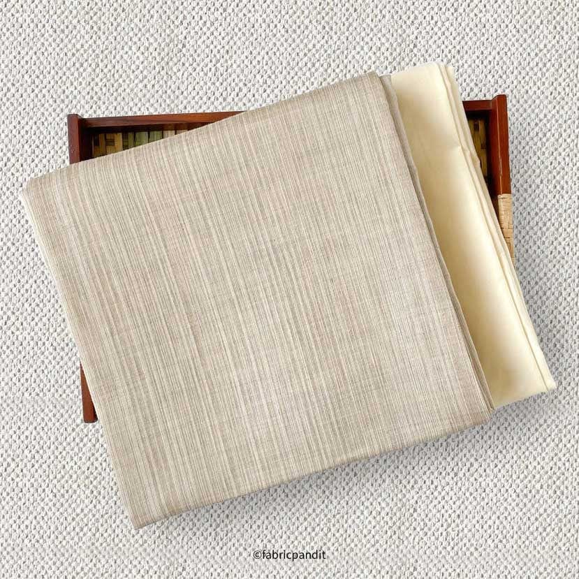 Fabric Pandit Kurta Set Unisex Natural Beige Color | Woven Stripes Blended Silk Linen Kurta Fabric (3 Meters) | And Cotton Pyjama (2.5 Meters) | Unstitched Combo Set
