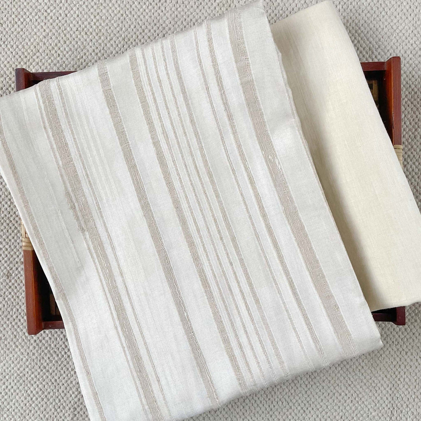 Fabric Pandit Kurta Set Unisex Off-White Color Dobby Stripes | Tussar Silk Kurta Fabric (3 Meters) | And Cotton Pyjama (2.5 Meters) | Unstitched Combo Set