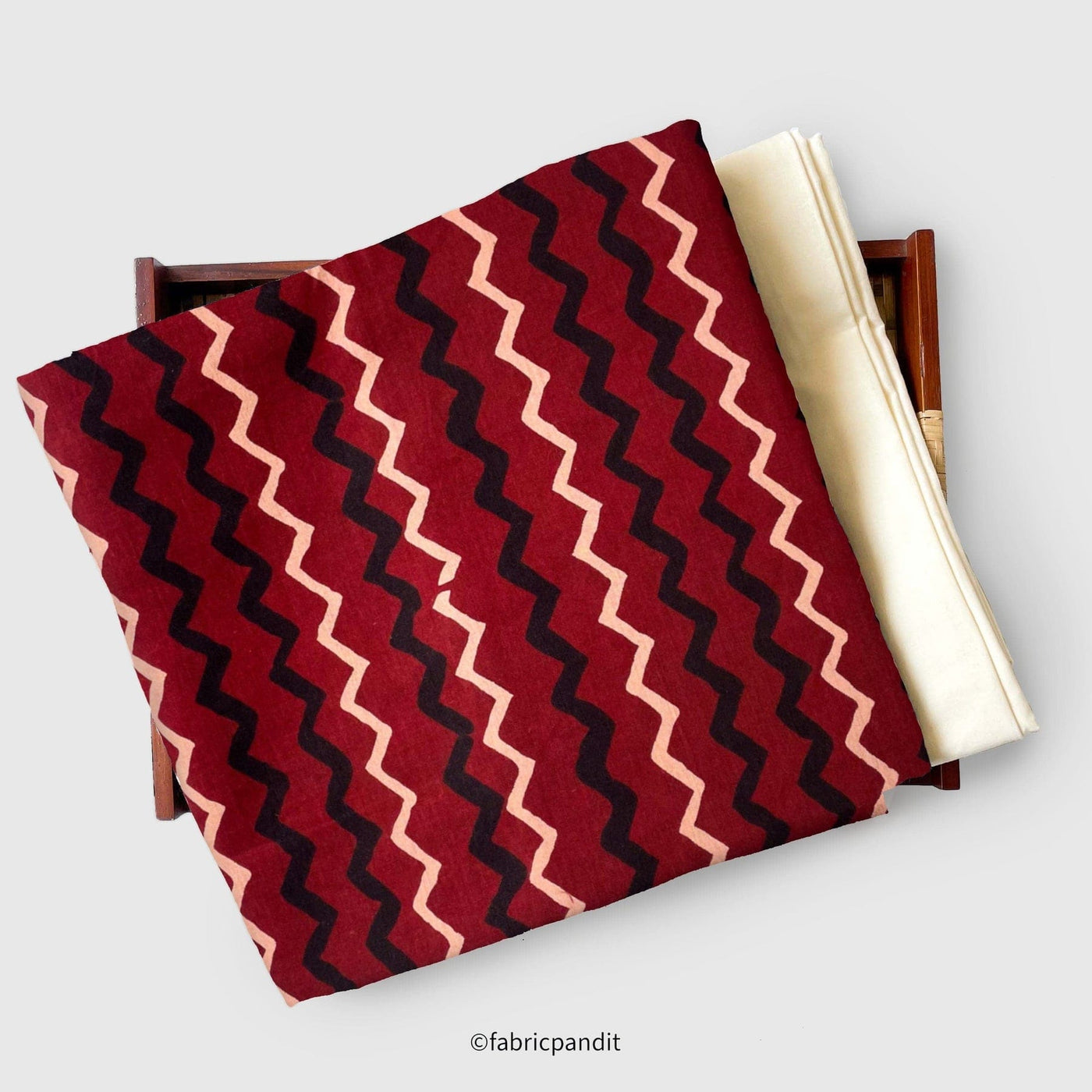Fabric Pandit Kurta Set Unisex Red & Black Zig- Zag Pattern | Hand Block Printed Pure Cotton Kurta Fabric (3 Meters) | and Cotton Pyjama (2.5 Meters) | Unstitched Combo Set