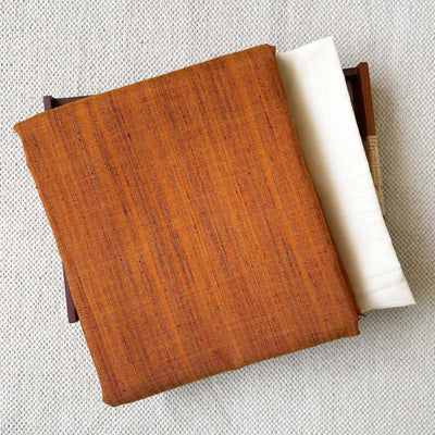 Fabric Pandit Kurta Set Unisex Rust Color Bhagalpuri Woven Cotton Slub Kurta Fabric (1.8 Meters | Width 58 Inches) | and Cotton Pyjama (2.5 Meters) | Unstitched Combo Set