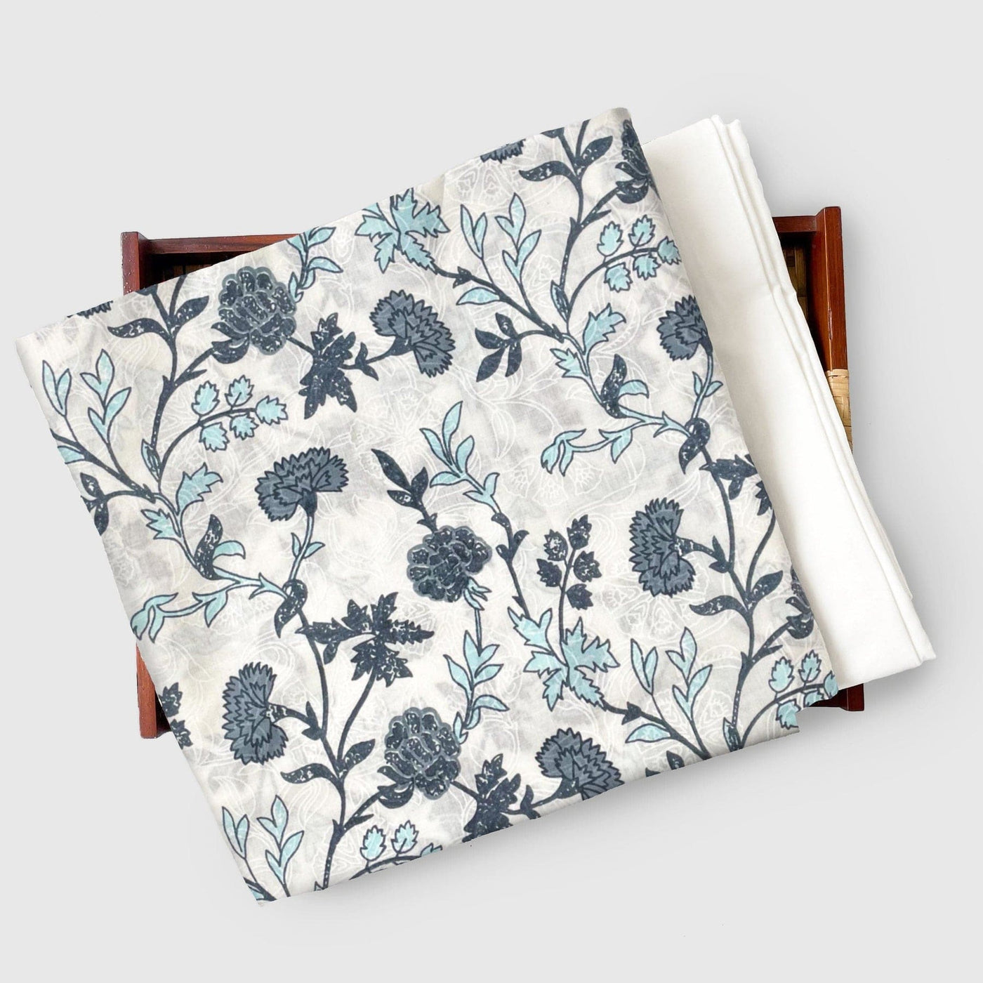 Fabric Pandit Kurta Set Unisex White & Grey Orchids & Roses | Hand Block Printed Pure Cotton Kurta Fabric (3 Meters) | and Cotton Pyjama (2.5 Meters) | Unstitched Combo Set