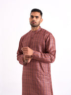 Fabric Pandit Men's Yellow & Pink Phulkari Stripes Printed Tussar Silk Comfort Fit Long Kurta