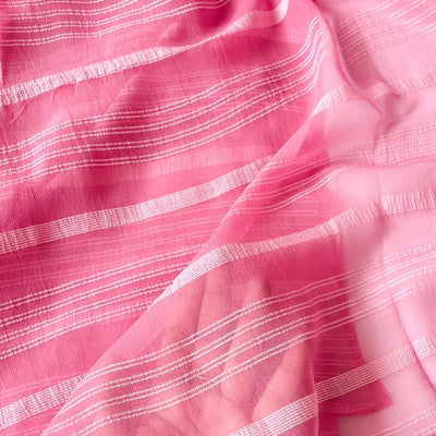 Georgette Saree Cut Piece (CUT PIECE) Baby Pink Multi Stripes Woven Pure Georgette Fabric (Width 44 Inches)