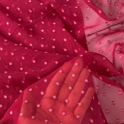 Georgette Saree Cut Piece (CUT PIECE) Cherry Red Mini Butti Woven Pure Georgette Fabric (Width 44 Inches)