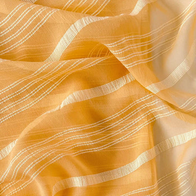 Georgette Saree Cut Piece (CUT PIECE) Mango Yellow Multi Stripes Woven Pure Georgette Fabric (Width 44 Inches)