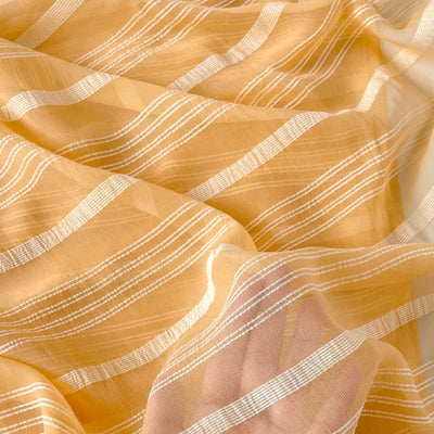 Georgette Saree Cut Piece (CUT PIECE) Mango Yellow Multi Stripes Woven Pure Georgette Fabric (Width 44 Inches)
