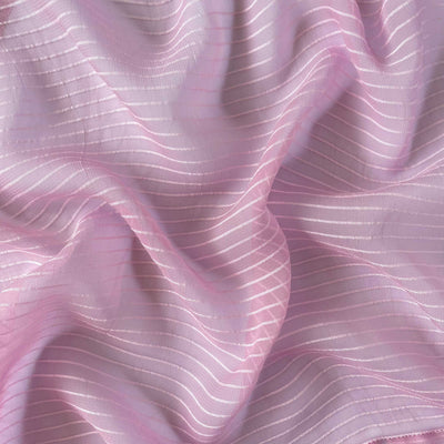 Georgette Saree Cut Piece (CUT PIECE) Soft Lilac Mini Stripes Woven Pure Georgette Fabric (Width 44 Inches)