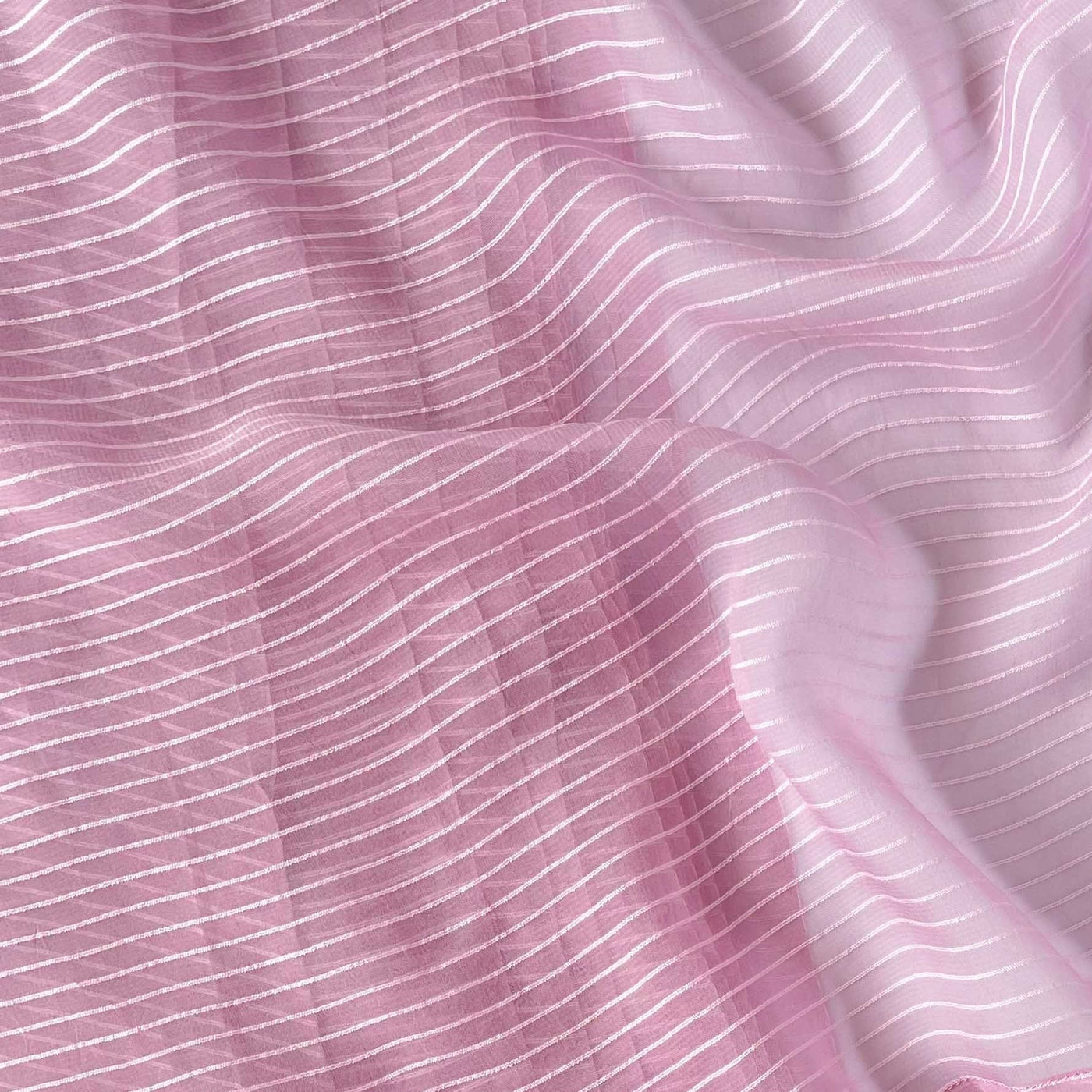 Georgette Saree Cut Piece (CUT PIECE) Soft Lilac Mini Stripes Woven Pure Georgette Fabric (Width 44 Inches)
