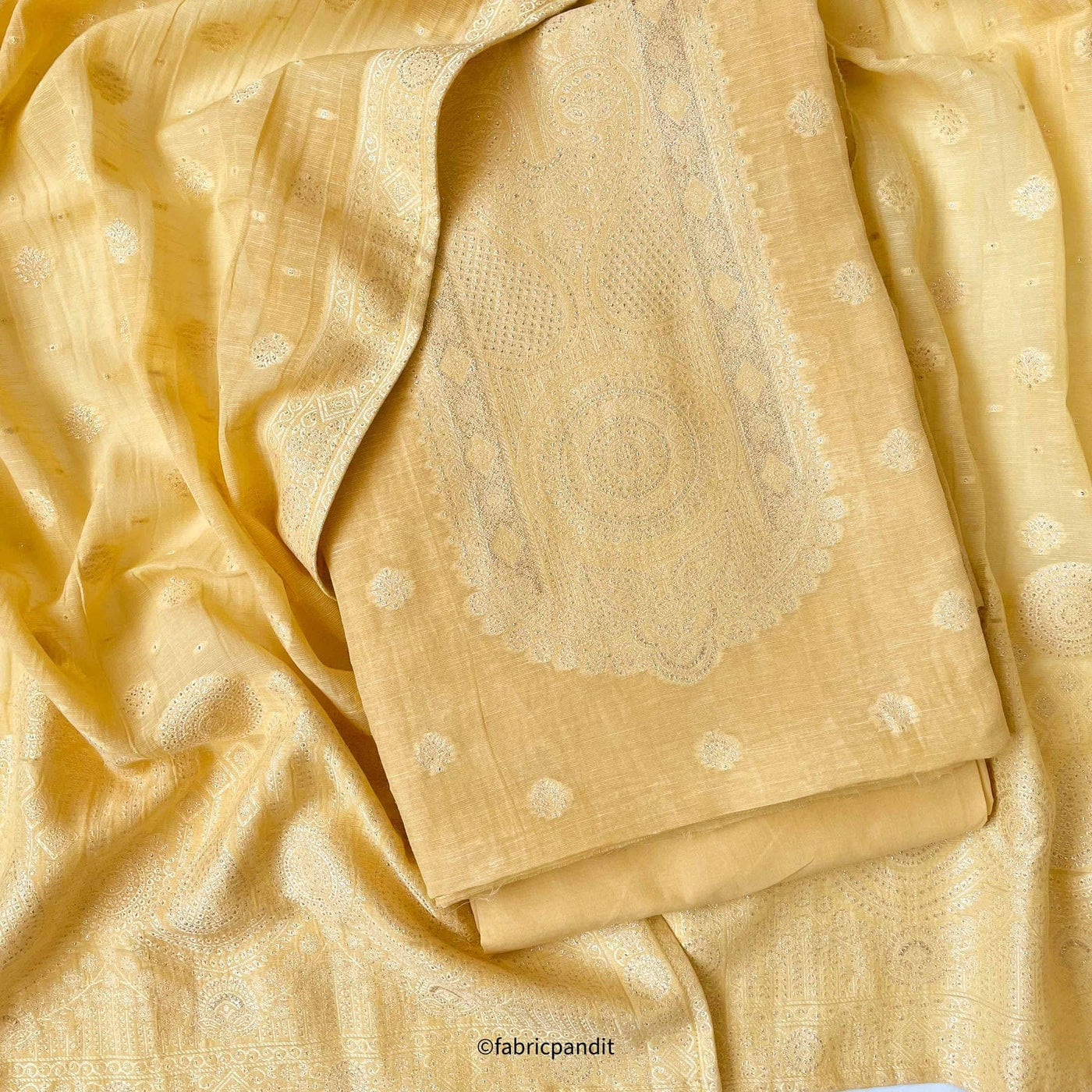 Guftagu Suit Set Unstitched Suit Blooming Yellow Guftagu Collection Woven Fine Linen Unstitched Suit Set