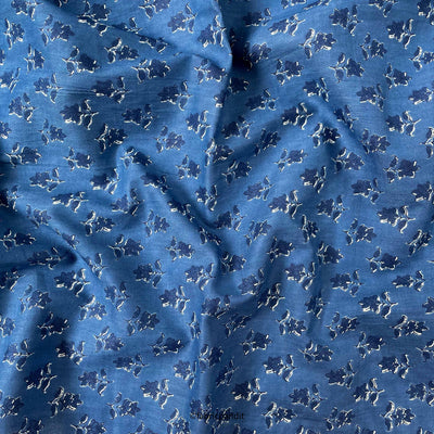 Hand Block Printed Cotton Fabric Cut Piece (CUT PIECE) All Blue Egyptian Roses Hand Block Printed Pure Cotton Fabric (Width 42 inches)